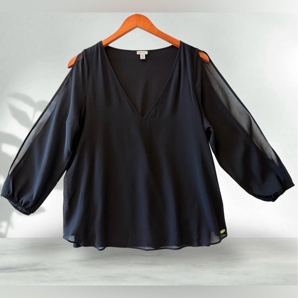 Guess Tops - Women’s GUESS Est 1981 Semi-Sheer Black Blouse with Cutout Sleeves Size M